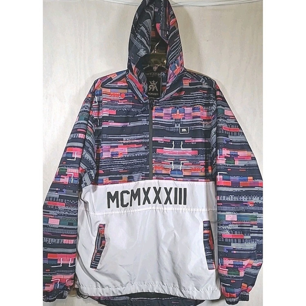 Red Ape Jacket Mens Size Large MCMXXXIII Windbreaker All Over Print 1/2 Zip